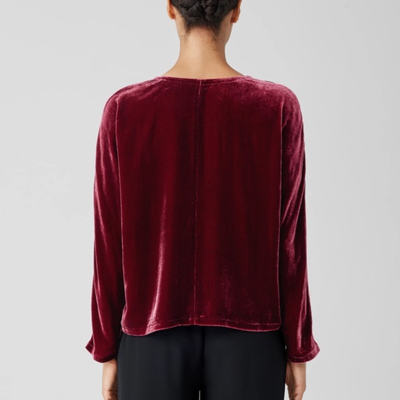 Eileen Fisher  Silk Velvet V-Neck Long Dolman Sleeve Boxy Top - Picture 2 of 9